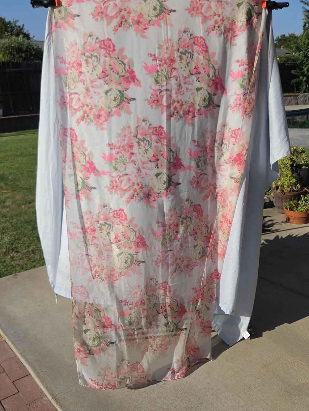Sheer Floral Oversized Scarf in Pink and Olive. 68 X 76